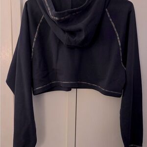 Navy Cropped Boxy Long Sleeve Hoodie with multi color embroidery